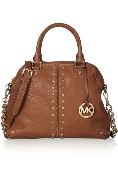 michael michael kors brown leather tote purse tan straps|Michael Kors handbags dark brown.